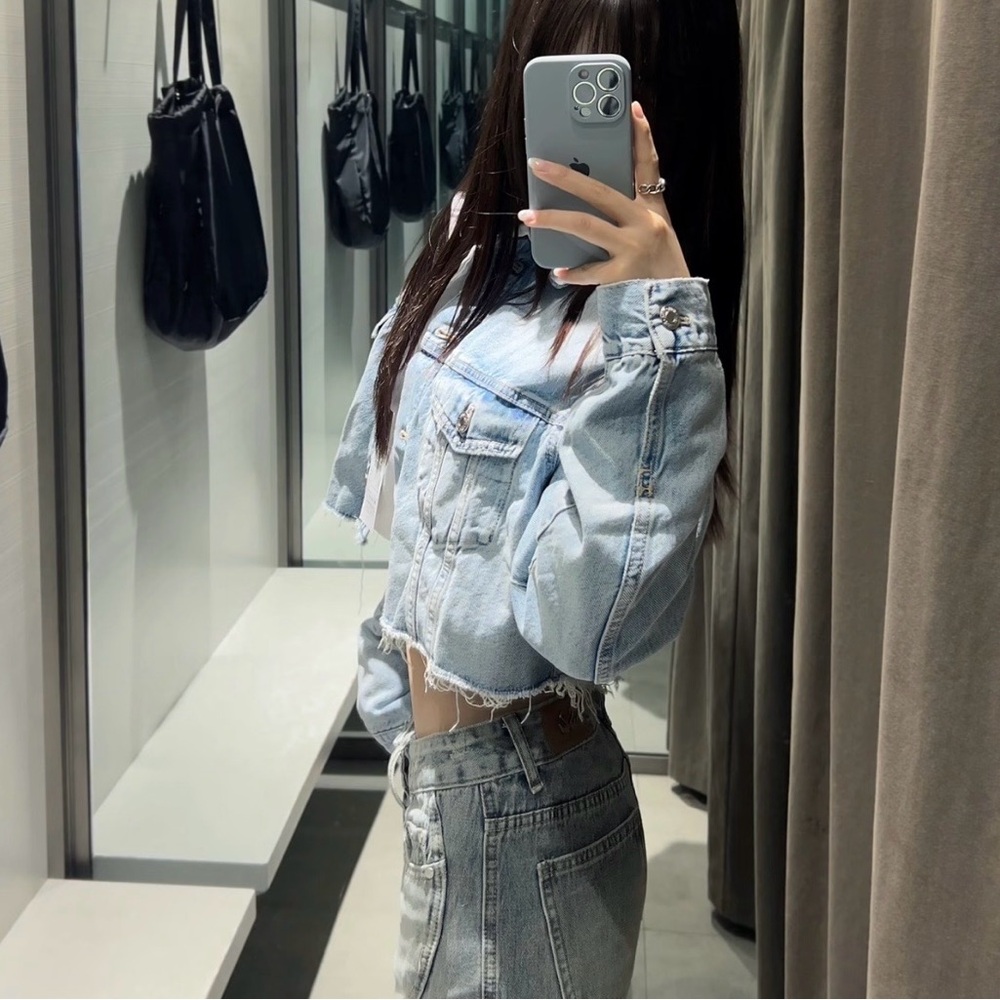 Light Blue Cropped Denim Jacket
